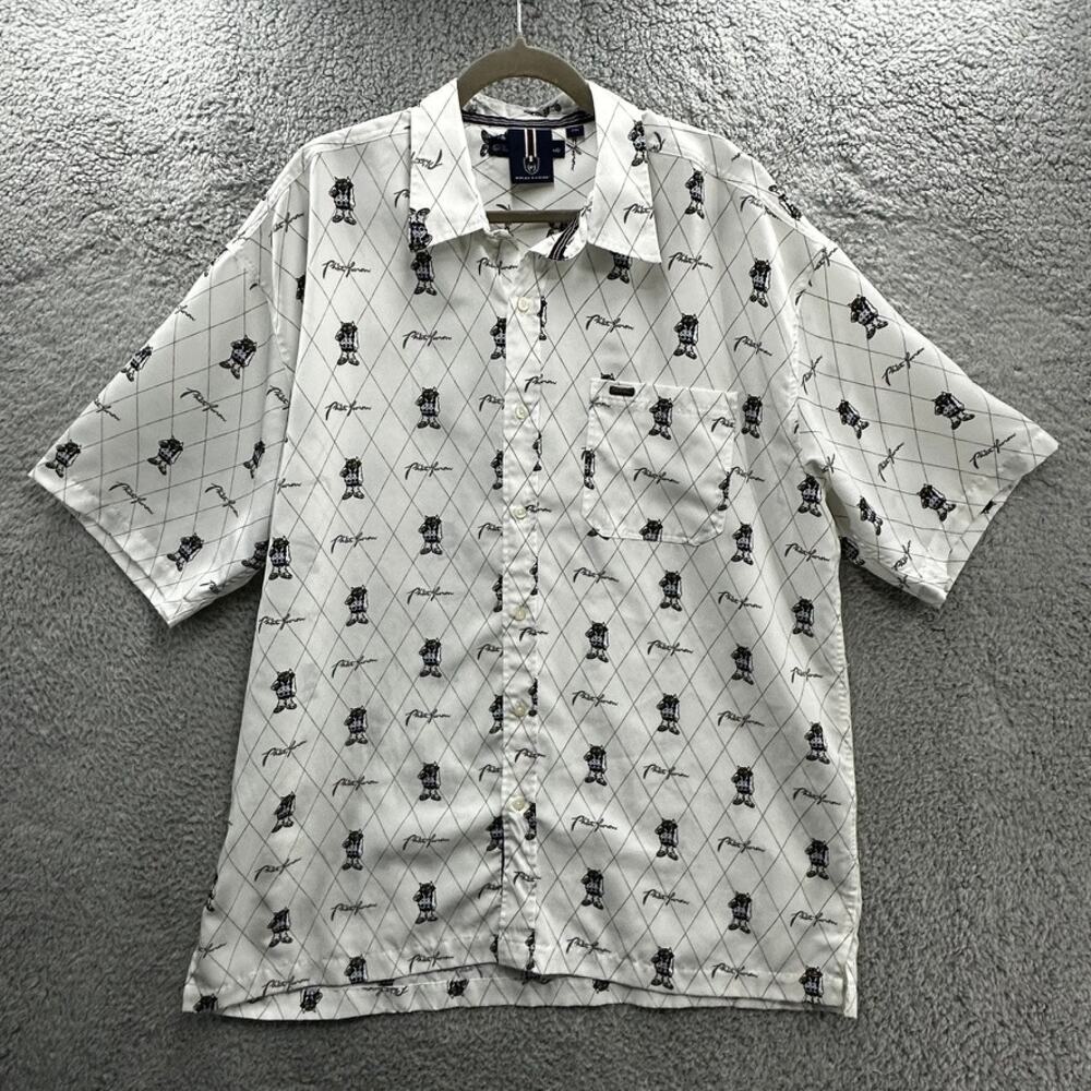 VTG Phat Farm Men's 2XL Short Sleeve Shirt Diamond Pattern Bull Button Up EUC